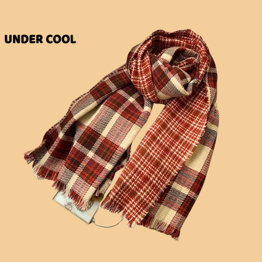Khăn len UNDERCOOL kẻ đỏ giữ ấm mùa đông chất len dày dài 175cm Phụ kiện tiện lợi cho mùa lạnh KC05