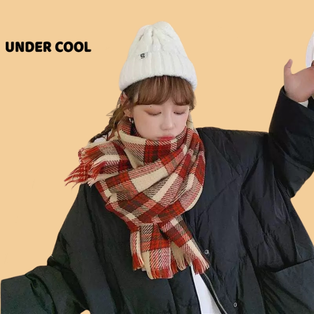 Khăn len UNDERCOOL kẻ đỏ giữ ấm mùa đông chất len dày dài 175cm Phụ kiện tiện lợi cho mùa lạnh KC05