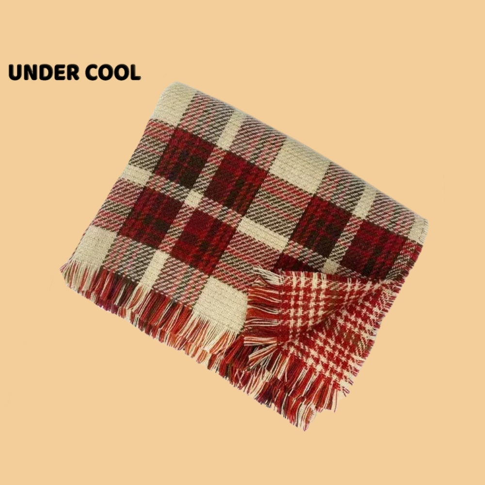 Khăn len UNDERCOOL kẻ đỏ giữ ấm mùa đông chất len dày dài 175cm Phụ kiện tiện lợi cho mùa lạnh KC05