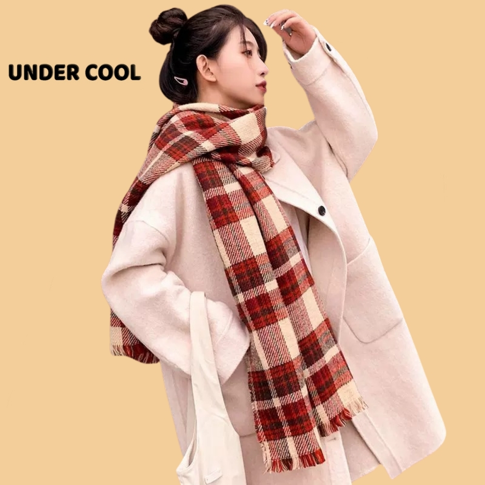 Khăn len UNDERCOOL kẻ đỏ giữ ấm mùa đông chất len dày dài 175cm Phụ kiện tiện lợi cho mùa lạnh KC05