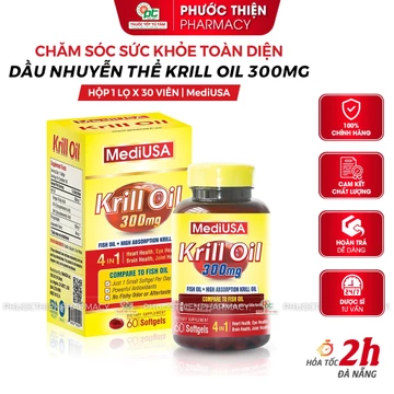 Dầu nhuyễn thể Krill Oil MediUSA bổ sung Omega 3 hỗ trợ sức khỏe tim mạch, não và mắt