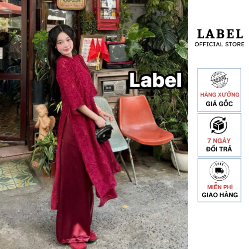 Áo dài cách tân hoa nổi nhiều màu, Yến phượng kèm quần lụa, lông vũ hoa tua rua (LABEL_STORE)