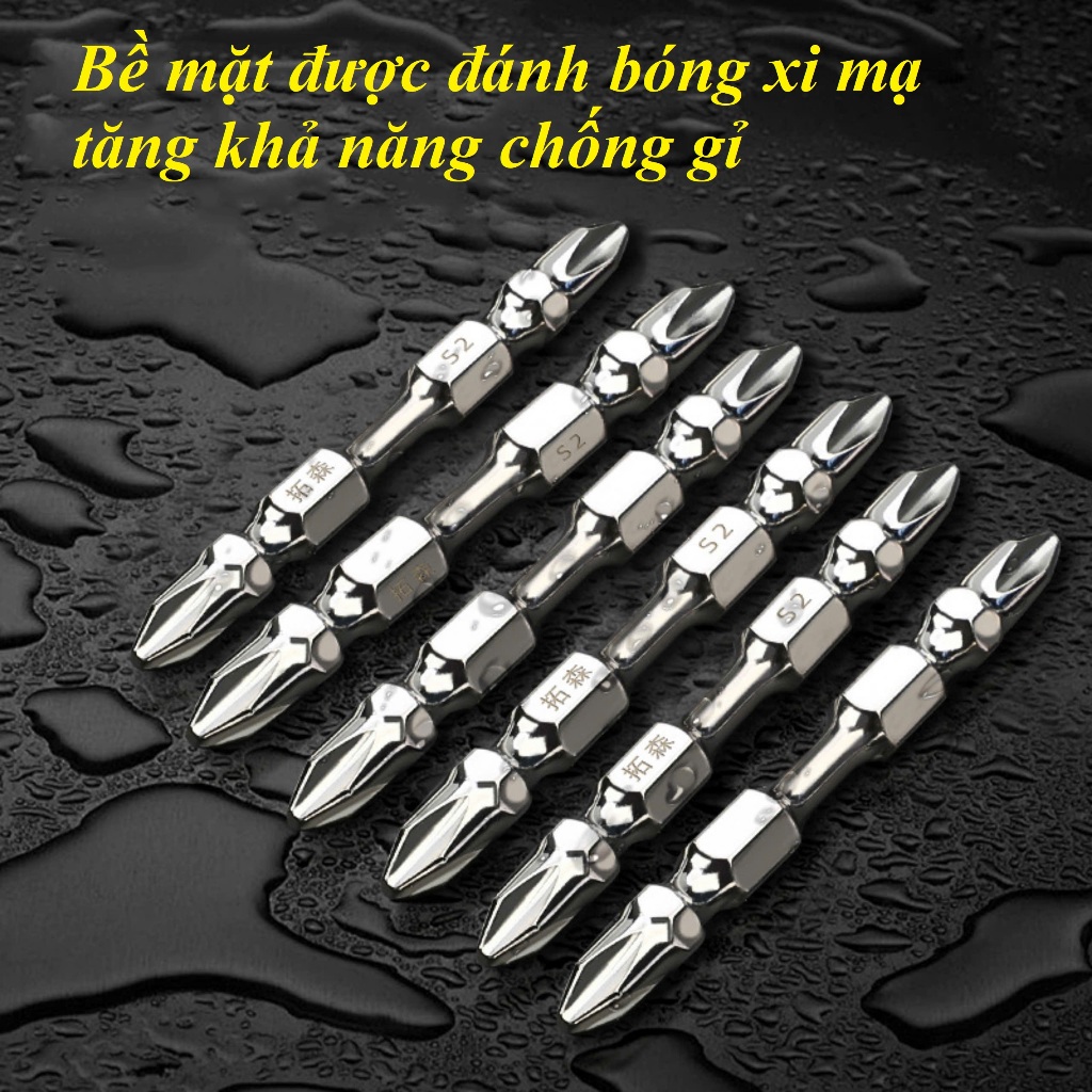Mũi Vít PH2 Tuosen Siêu Bền , Mũi Bắt Vít 2 Đầu 4 Cạnh Bake Nam Châm Từ Siêu Cứng, Chống Gỉ, Chống Tòe, Độ Bền Cao