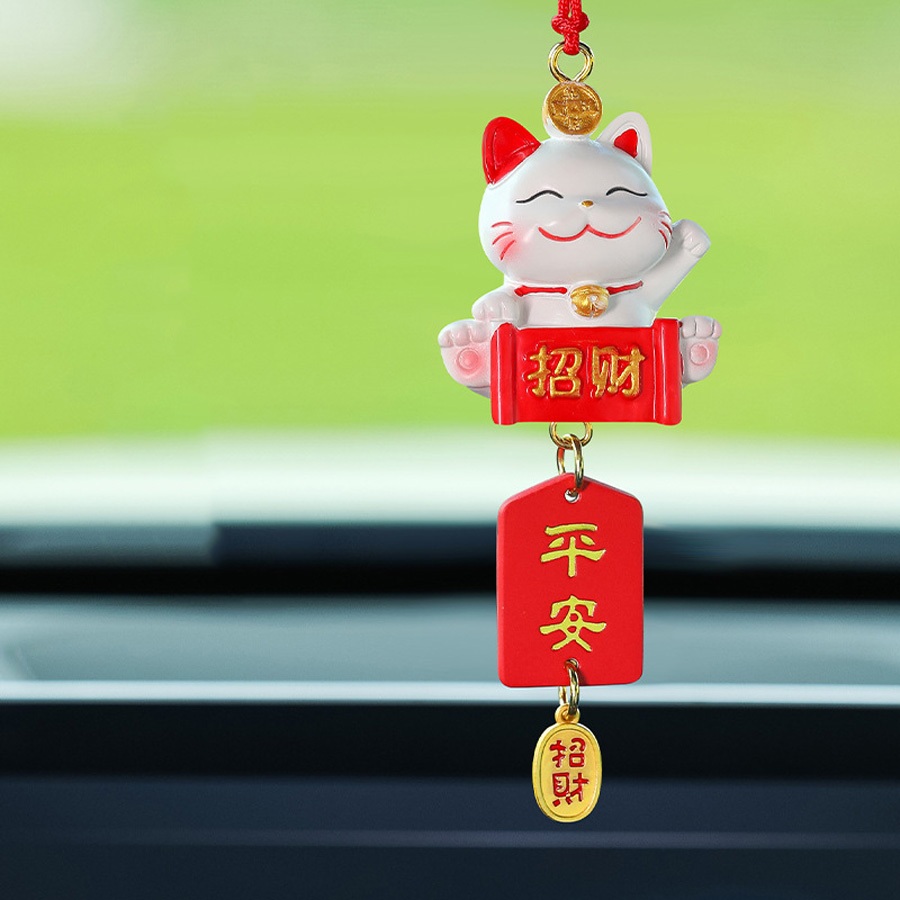 Dây Treo Hình Mèo May Mắn Cho Gương Chiếu Hậu Ô Tô – Trang Trí Nội Thất Xe, Quà Tặng Dễ Thương