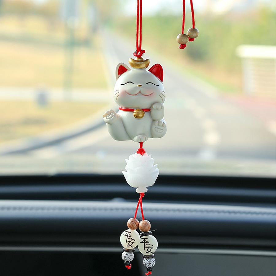 Dây Treo Hình Mèo May Mắn Cho Gương Chiếu Hậu Ô Tô – Trang Trí Nội Thất Xe, Quà Tặng Dễ Thương