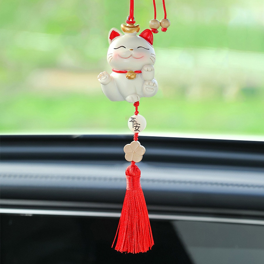 Dây Treo Hình Mèo May Mắn Cho Gương Chiếu Hậu Ô Tô – Trang Trí Nội Thất Xe, Quà Tặng Dễ Thương