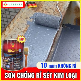 1KG Sơn chống han gỉ sét Ecp Lazenta - Phù hợp bề mặt sắt thép, tấm lợp, lan can, cửa cổng, gầm xe - TẶNG KÈM CHỔI