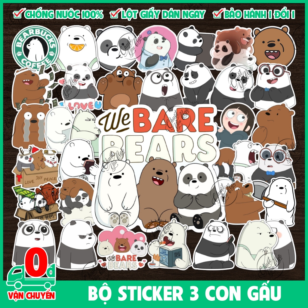 Combo 100 sticker 3 CON GẤU hồng dễ thương meme decal đồ chơi cho bé ...