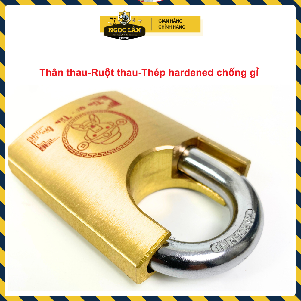 [An toàn] Khóa chống cắt 6cm KCL Thần tài, thân & ruột thau, thép hardened chống nước bền bỉ