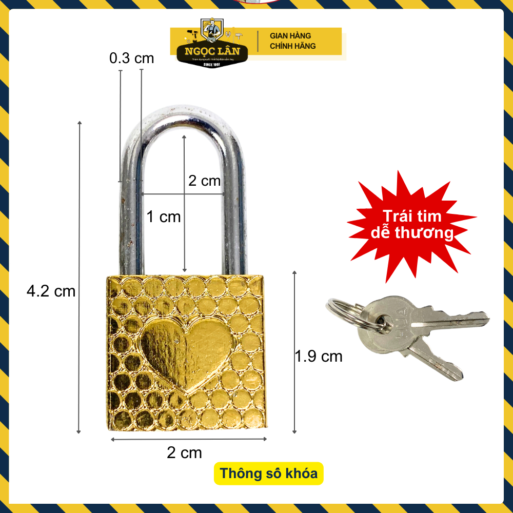 Ổ khóa mini 2 phân khóa vali, khóa tủ nhỏ 2 chìa Trái tim đẹp, phong cách