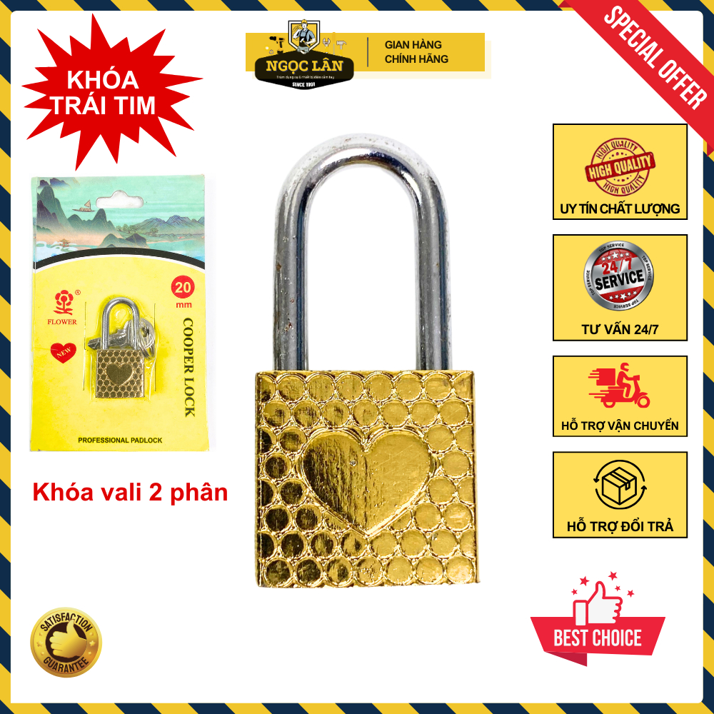 Ổ khóa mini 2 phân khóa vali, khóa tủ nhỏ 2 chìa Trái tim đẹp, phong cách