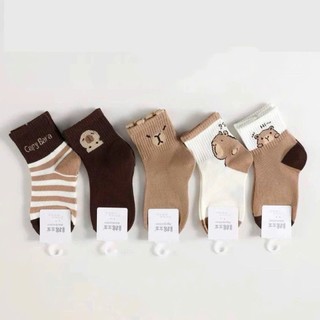 Set 5 Đôi Tất Cotton CapyBara TE74, TE90 Cổ Gân Sợi Bông Thoáng Khí Mẫu Mới Cho Bé