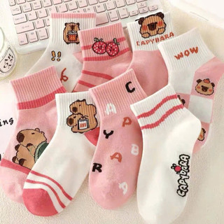 Set 5 Đôi Tất Cotton CapyBara TE74, TE90 Cổ Gân Sợi Bông Thoáng Khí Mẫu Mới Cho Bé