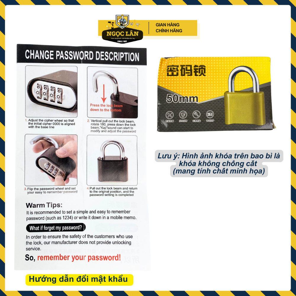 [Freeship] Khóa chống cắt 4 mã số, không dùng chìa, chống cắt, chông trộm, không gỉ 5 phân