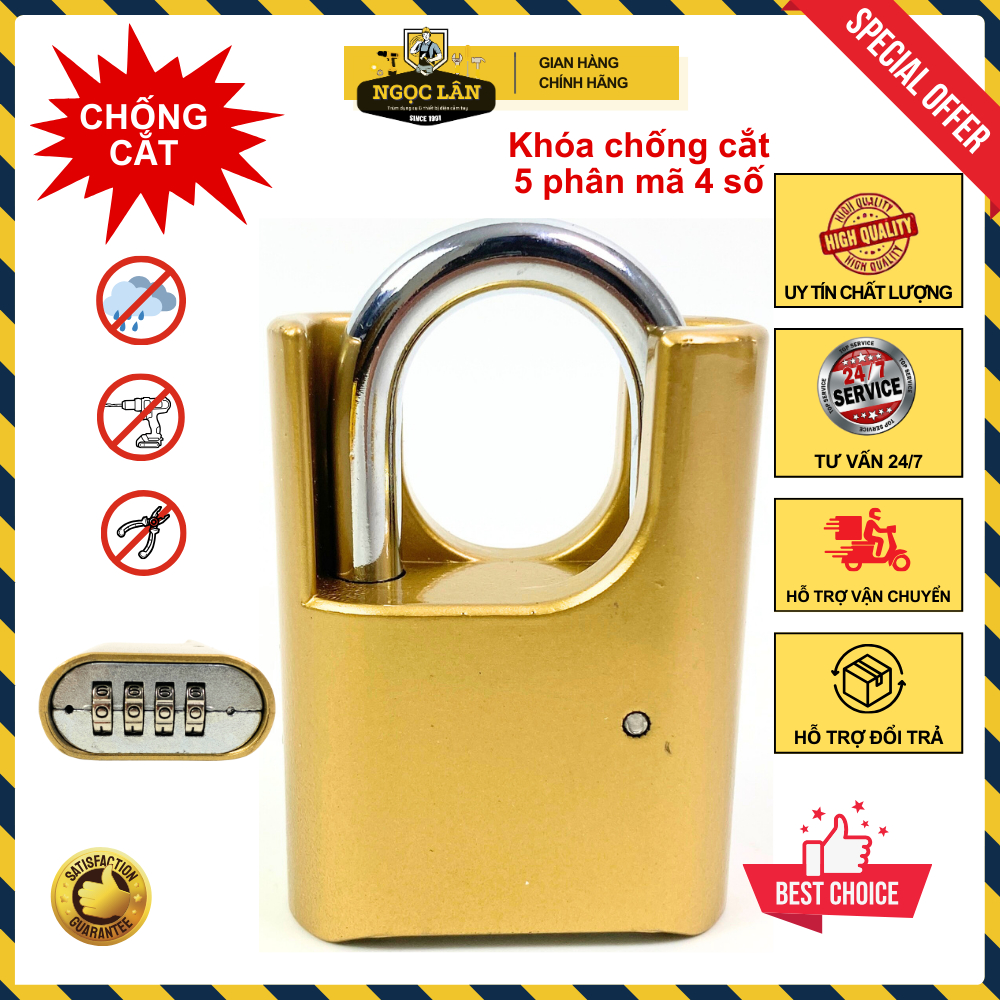 [Freeship] Khóa chống cắt 4 mã số, không dùng chìa, chống cắt, chông trộm, không gỉ 5 phân
