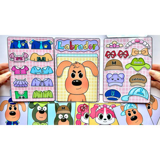 Đồ chơi bóc dán tiệm làm tóc Labrador, Papillon, Dobie - Búp bê giấy Pighandmade