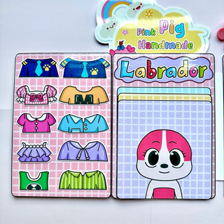 Đồ chơi bóc dán tiệm làm tóc Labrador, Papillon, Dobie - Búp bê giấy Pighandmade