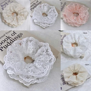 Scrunchies Dây cột tóc Phối Ren Hàn Quốc nhiều lớp cỡ lớn tone màu đơn giản basic