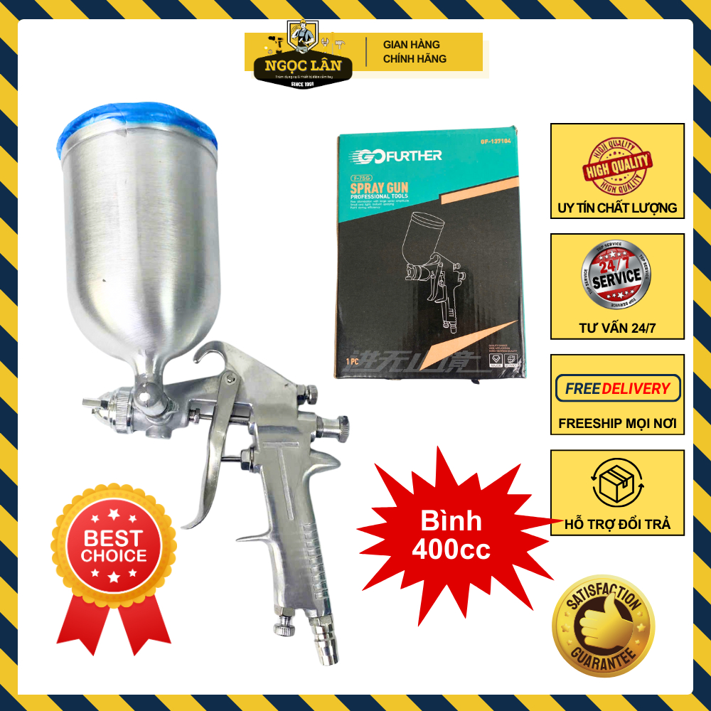 Béc phun sơn, dụng cụ phun sơn, vít tua lê F75 đầu phun 1.5mm kèm bình phun 400cc