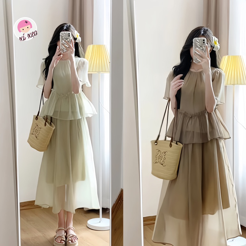 Set áo ba lỗ ngắn tay dáng xòe babydoll kèm chân váy dài xixeoshop ...
