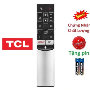 tay đầu bấm remote từ xa tivi TCL giọng nói vỏ nhôm đen chính hãng-kèm pin-