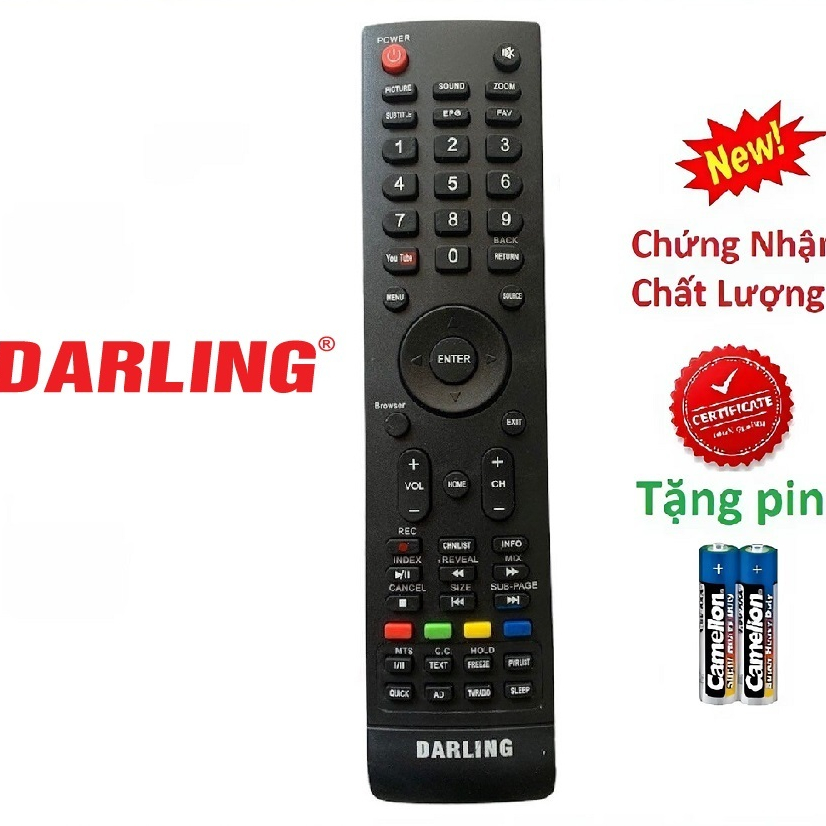tay điều khiển remote từ xa tivi Darling Smart to-kèm pin-tay đầu bấm tivi darling smart to