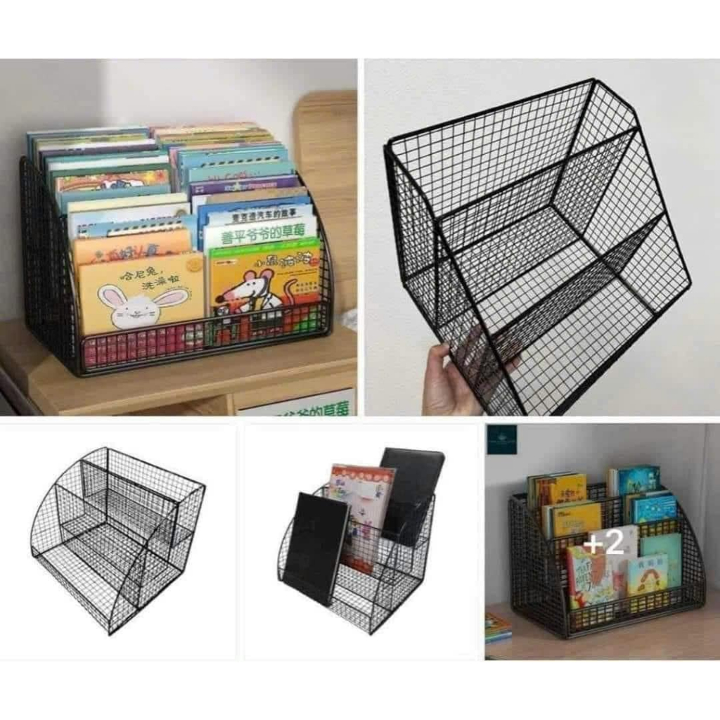 Kệ sách decor sơn tĩnh điện, giá đựng sách cao cấp, Kệ Sách Sắt Lưới Để Bàn Đa Năng