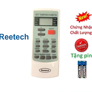 tay điều khiển remote từ xa điều hòa Reetech 4-mặt xanh-kèm pin