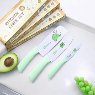 Bộ dao làm bếp MISAN 3 món chế biến đồ ăn dặm cho bé, dao nhà bếp kèm vỏ bọc lưỡi an toàn