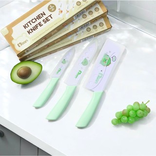 Bộ dao làm bếp MISAN 3 món chế biến đồ ăn dặm cho bé, dao nhà bếp kèm vỏ bọc lưỡi an toàn