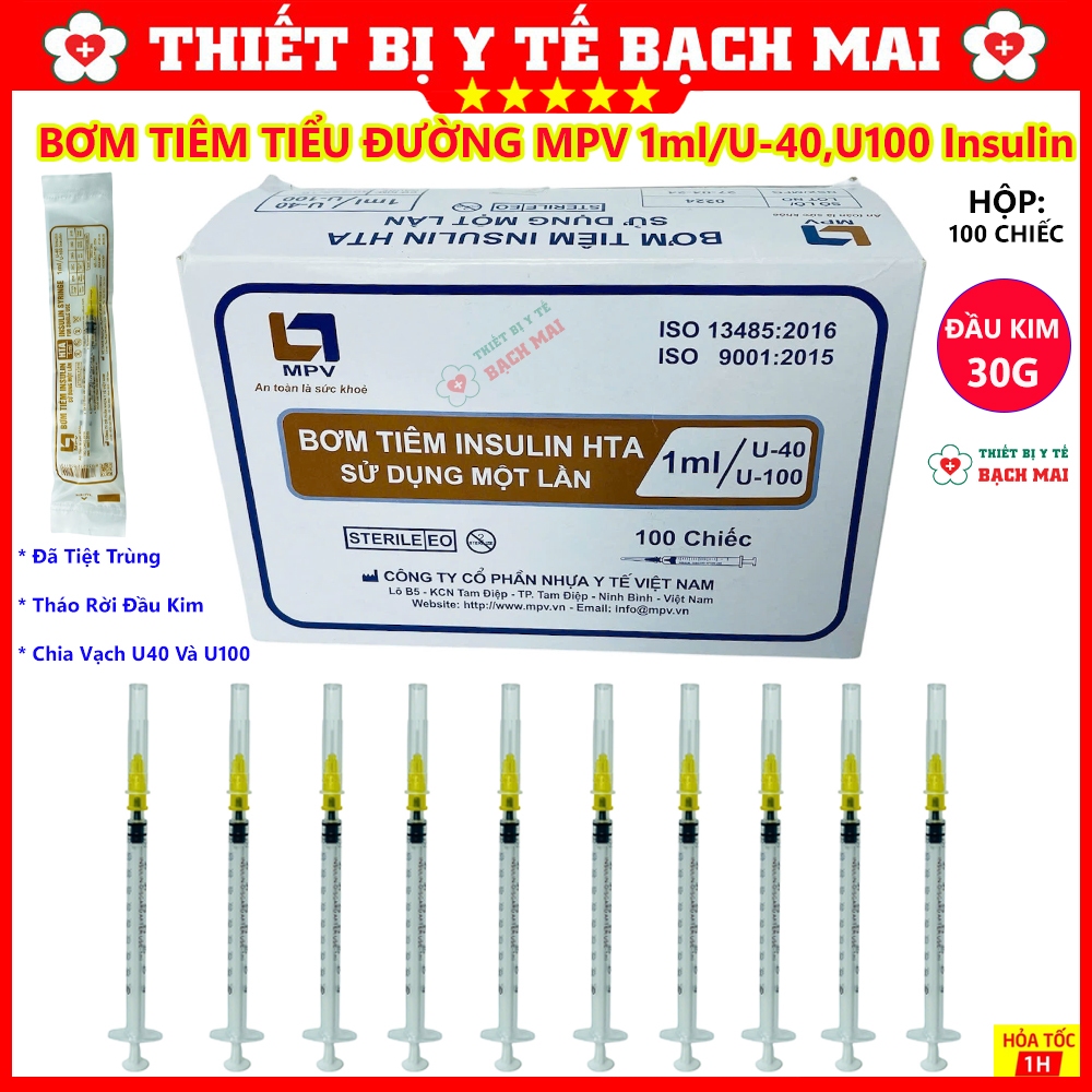 Bơm Tiêm Tiểu Đường Insulin HTA MPV U100/U40 1ml - Hộp 100 Chiếc ...
