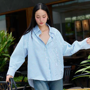 Áo sơ mi sọc kẻ nữ GILLEE dáng oversized, sơ mi form rộng vải kate Mỹ cao cấp chống nhăn, form đẹp FAS306