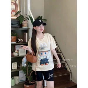 Set Đồ Bộ Nữ Dáng Lửng Chất Tăm Lạnh, Áo Form Rộng In hình LABUBU