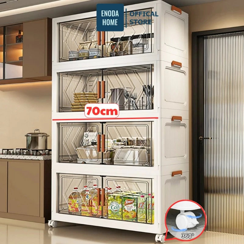 Tủ Đựng Gia Vị Enoda Home, Tủ Đựng Nồi, Bát Đĩa Phòng Bếp Có Cửa Trong, Bánh Xe Di Chuyển Thuận Tiện TUN045