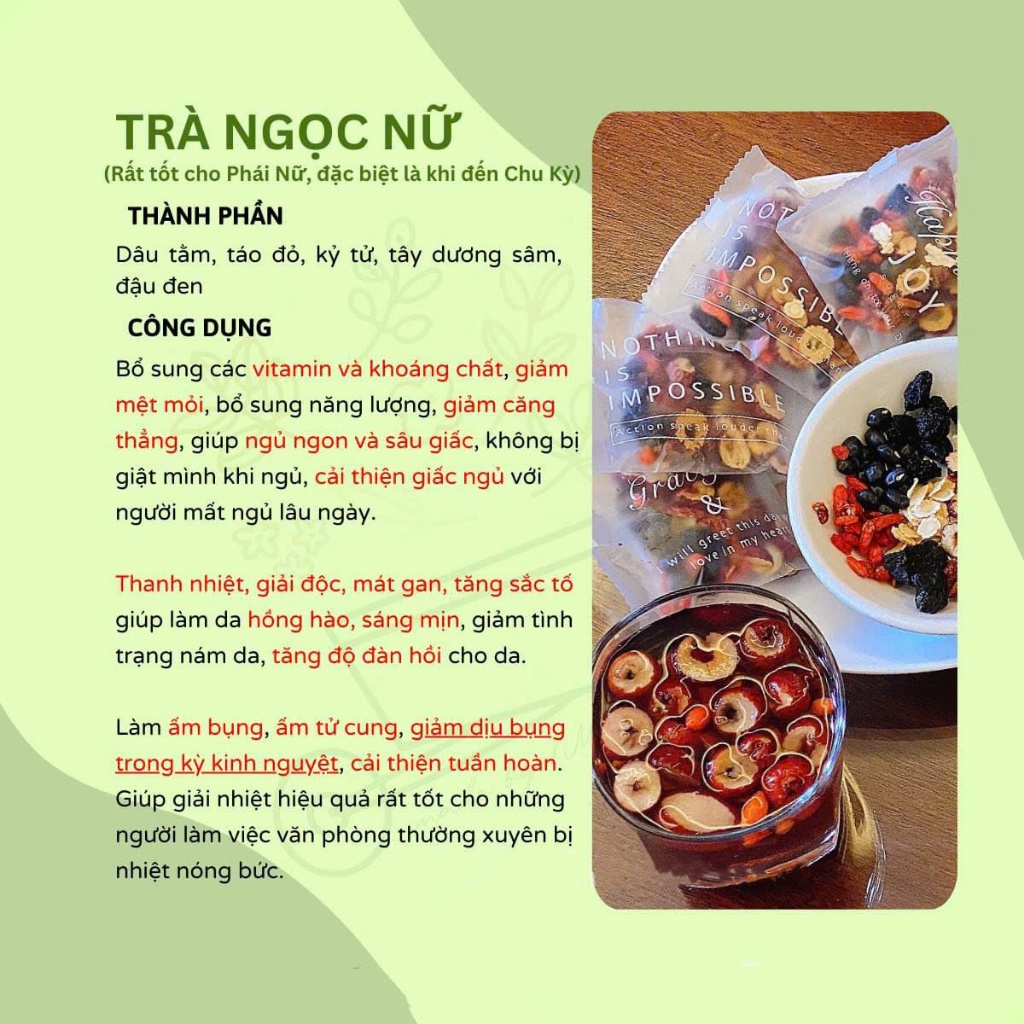 Sử dụng Trà Ngọc Nữ hỗ trợ sức khỏe kinh nguyệtrong đời sống