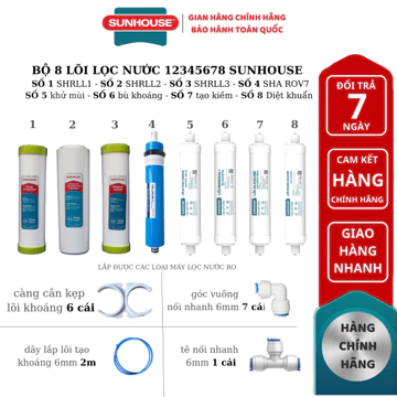 [chính hãng] Bộ 8 lõi lọc nước 12345678 SUNHOUSE chính hãng - lắp được các loại máy lọc nước ro