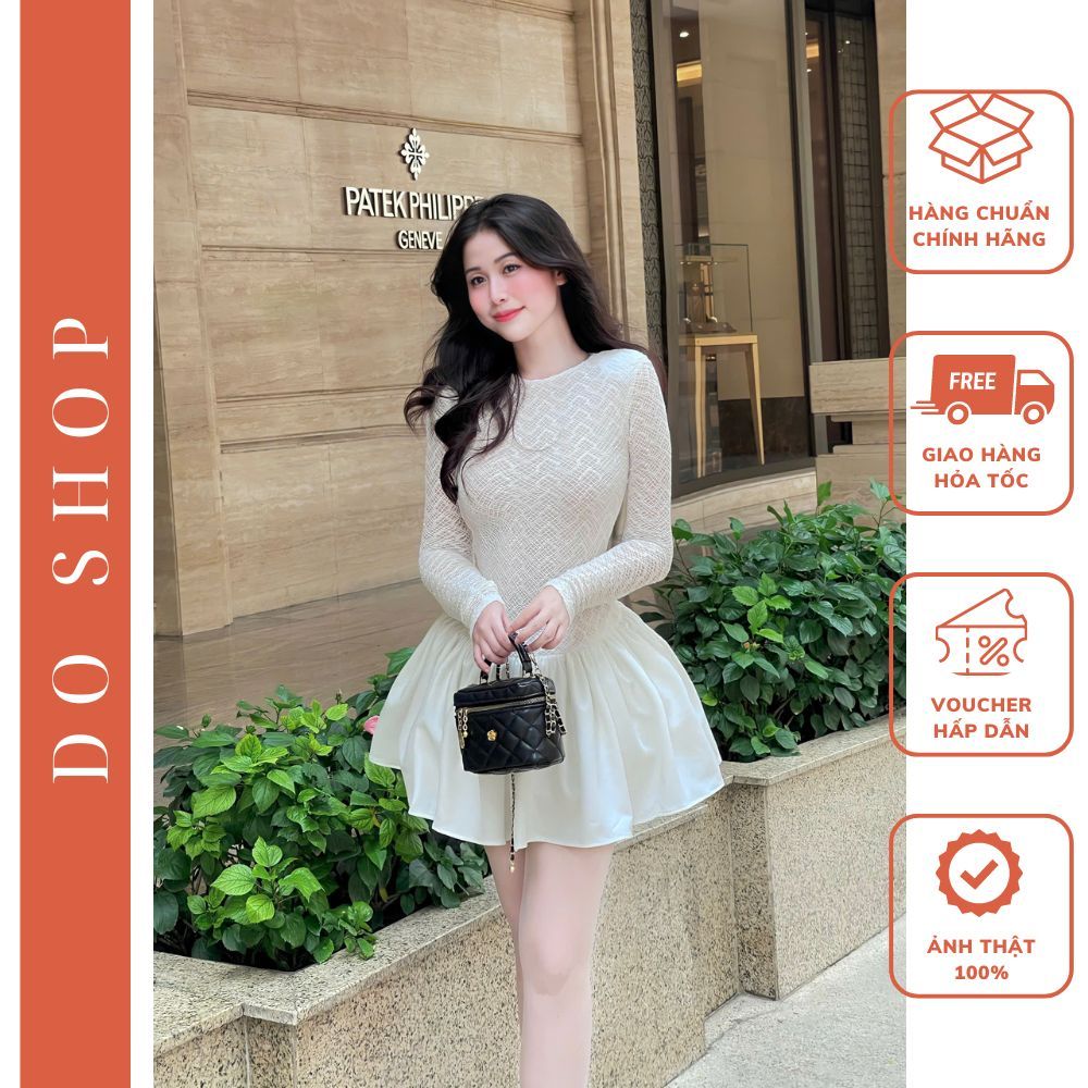Đầm ren thiết kế tay dài phối tùng xòe (3 lớp) sang chảnh có lót quần mã R7 - Váy ren thiết kế dự tiệc hàng đẹp