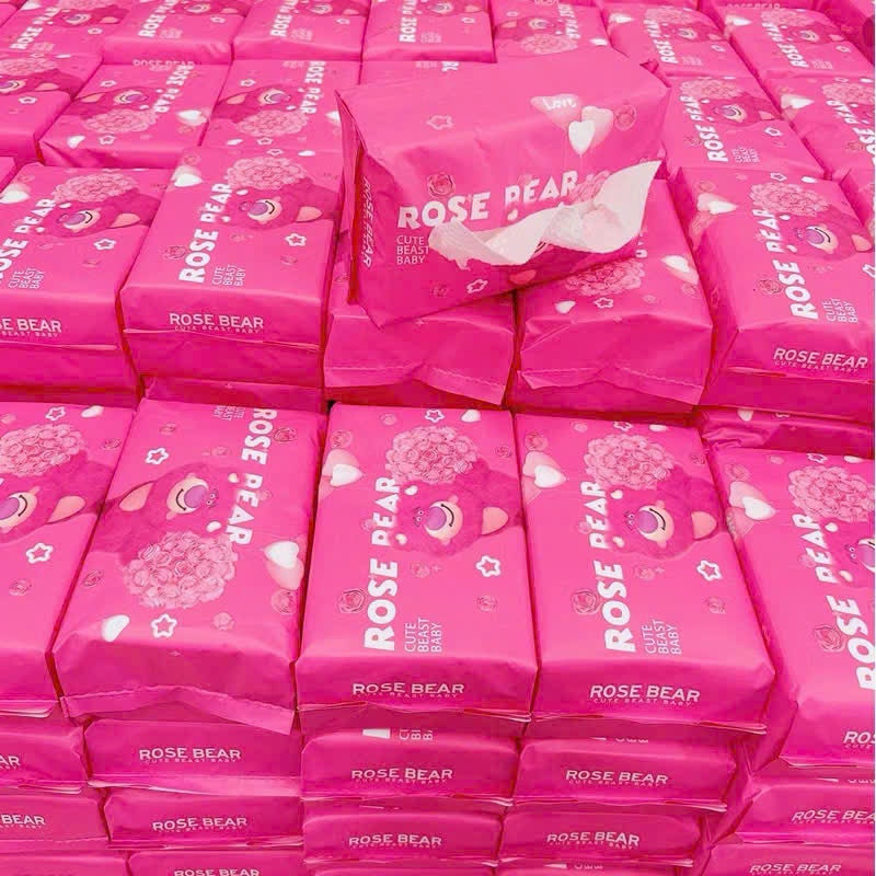 Khăn lau dùng 1 lần Gấu Dâu Rose Bear lau khô,lau ướt,  KHĂN MẶT KHÔ GẤU DÂU - MÃ: KHANKHODANANG54