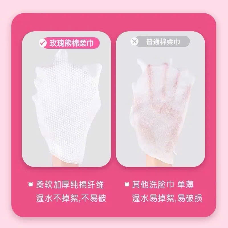 Khăn lau dùng 1 lần Gấu Dâu Rose Bear lau khô,lau ướt,  KHĂN MẶT KHÔ GẤU DÂU - MÃ: KHANKHODANANG54