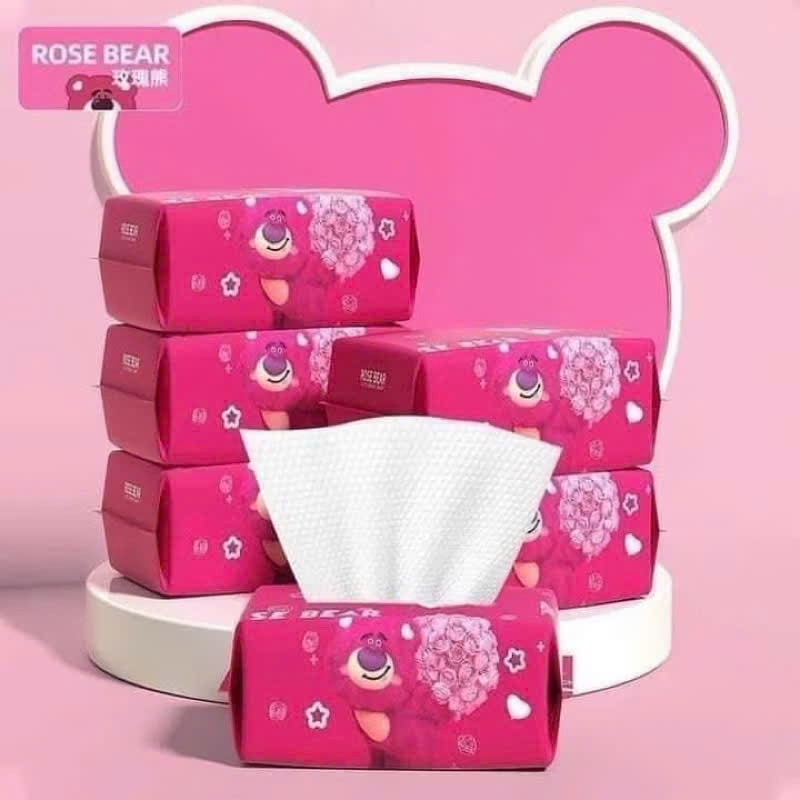 Khăn lau dùng 1 lần Gấu Dâu Rose Bear lau khô,lau ướt,  KHĂN MẶT KHÔ GẤU DÂU - MÃ: KHANKHODANANG54