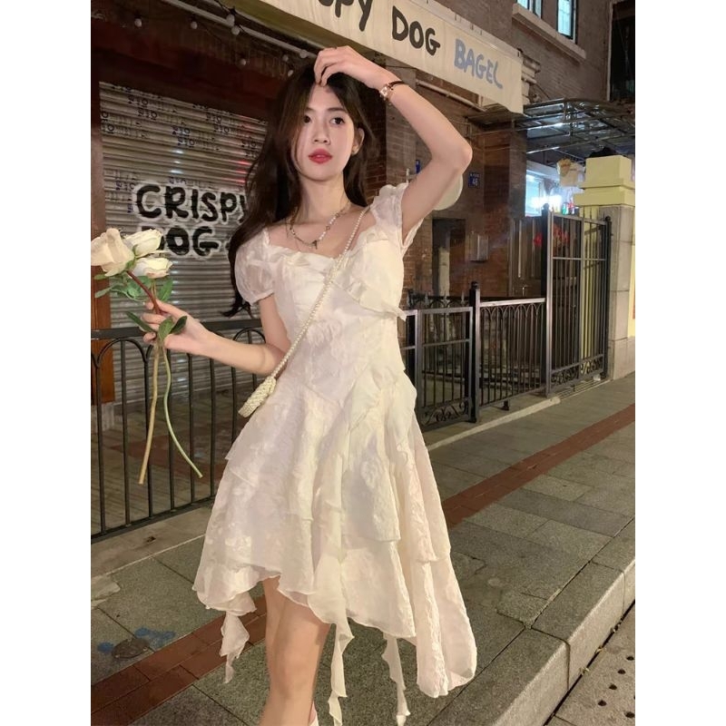 Đầm dự tiệc thiết kế tay bồng chiết eo tùng xoè phá cách tua rua cách điệu - [TLV13]  MeMe Boutique