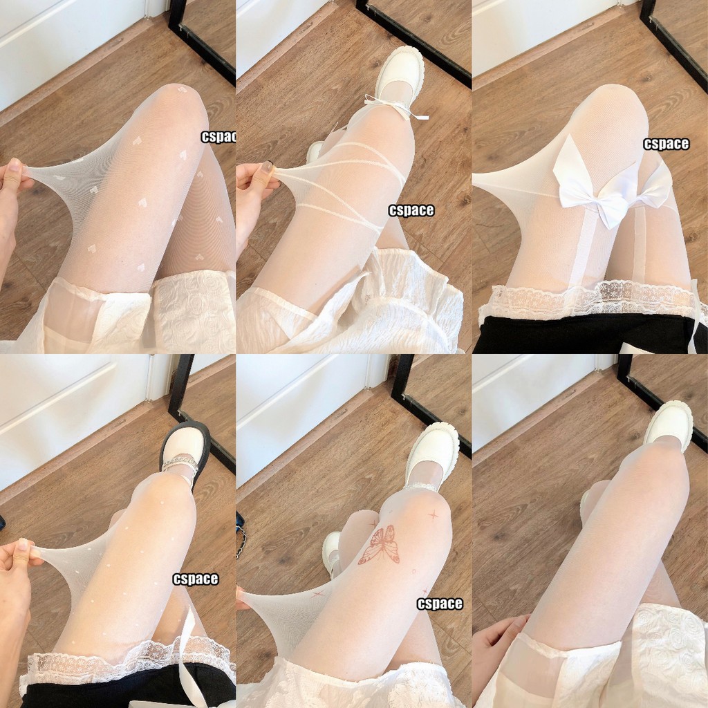 Quần tất Nhật Bản Trắng Quần Pure Desire Chống Nỉ Vớ Nữ Gothic Tình Yêu Mùa Hè Mỏng Nơ In hình chữ