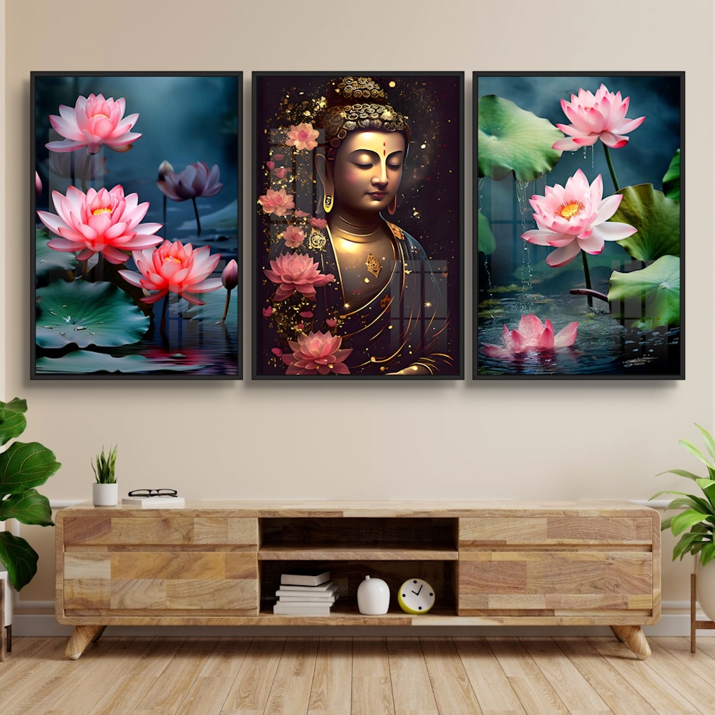 TRANH HOA SEN - Tranh Phật - Tranh Gỗ Tráng Gương Treo Tường  Trang Trí Phòng Khách, Không Gian Làm Việc Hiện Đại