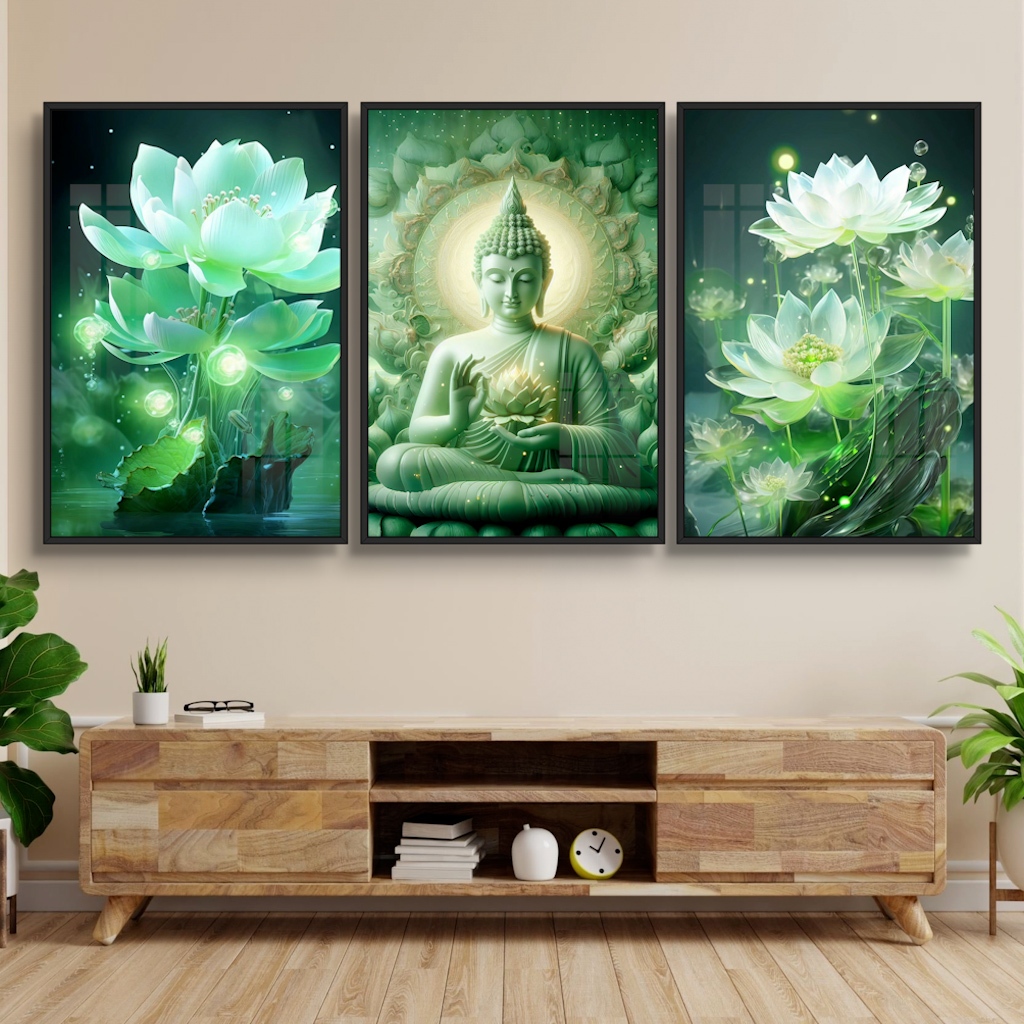 TRANH HOA SEN - Tranh Phật - Tranh Gỗ Tráng Gương Treo Tường  Trang Trí Phòng Khách, Không Gian Làm Việc Hiện Đại