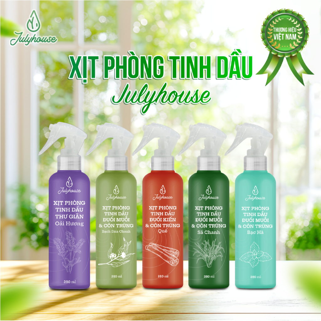Ảnh Bình xịt phòng JULYHOUSE 280ml tinh dầu Sả Chanh, Bạc Hà, Bạch đàn chanh, Quế, Oải hương thơm phòng khử mùi hiệu quả 2