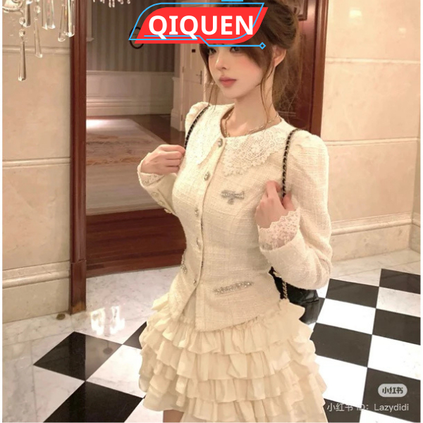 ELIO SET - Set Váy Ngắn Đính Đá Dáng Xòe Sang Trọng & Áo Khoác Dạ Điểm Xuyên Hoa Nổi Bật