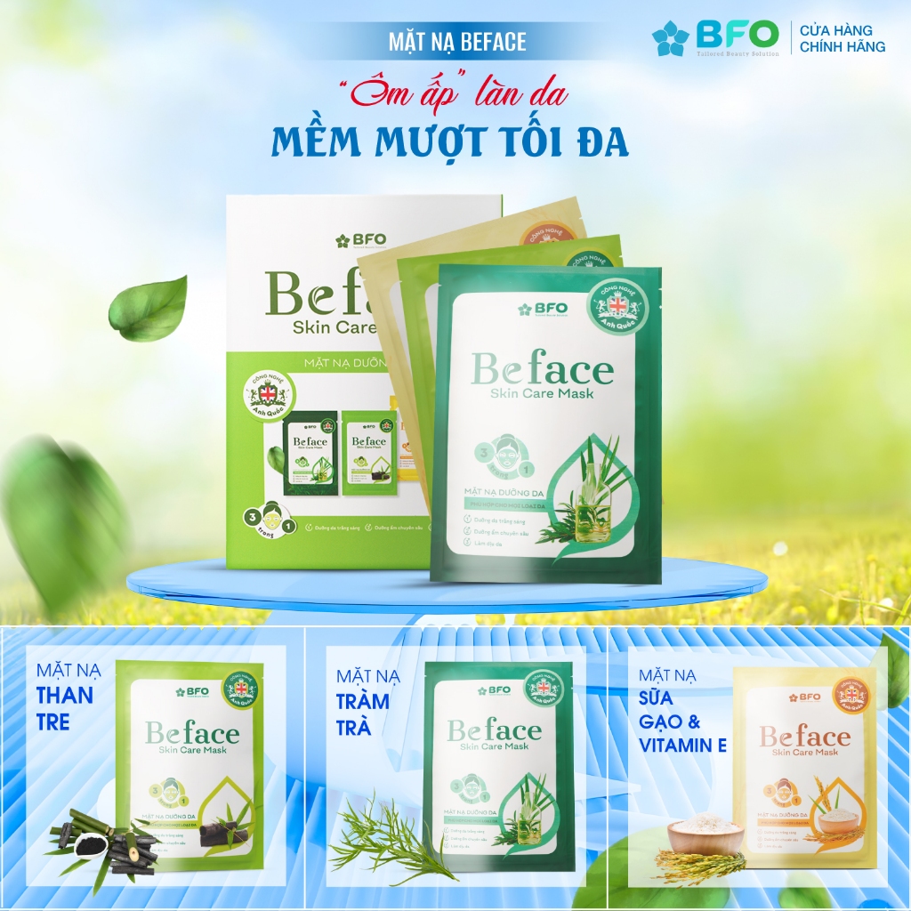 Ảnh Mặt Nạ Dưỡng Ẩm Tinh Chất Trà Xanh Tràm Trà Cám Gạo BFO Beface Hộp 10 Miếng 3