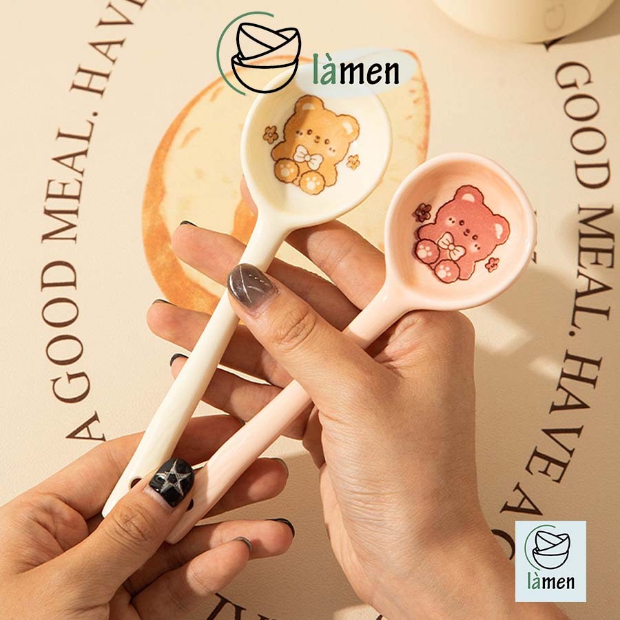 [ Bảo Hành Bể Vỡ ]Thìa Sứ Cao Cấp, Muỗng sứ Ăn Cơm In Hình Dễ Thương THIA004