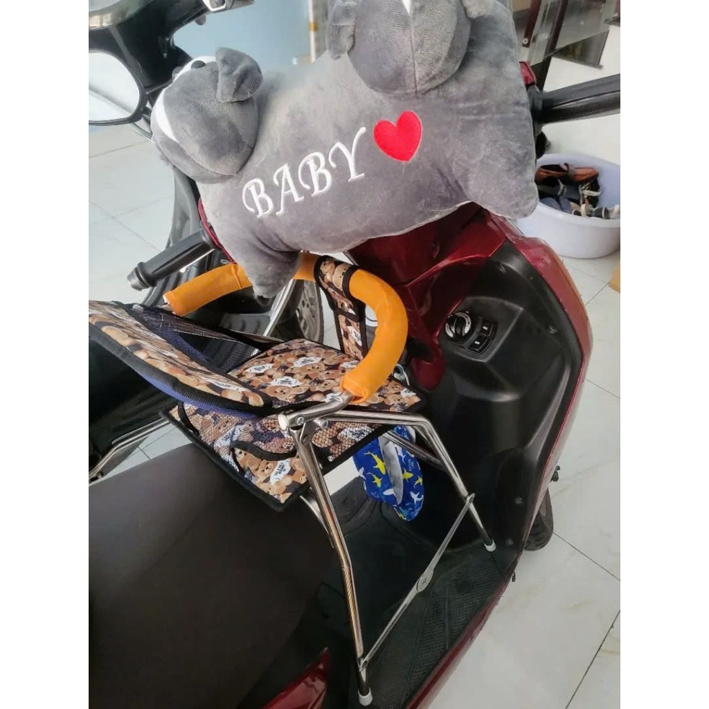 Combo An Toàn GHẾ INOX CAO CẤP : 1 ghế ga INOX xếp gọn + 1 dây đai 100cm + 1 gối 2 đầu đi xe máy cho bé