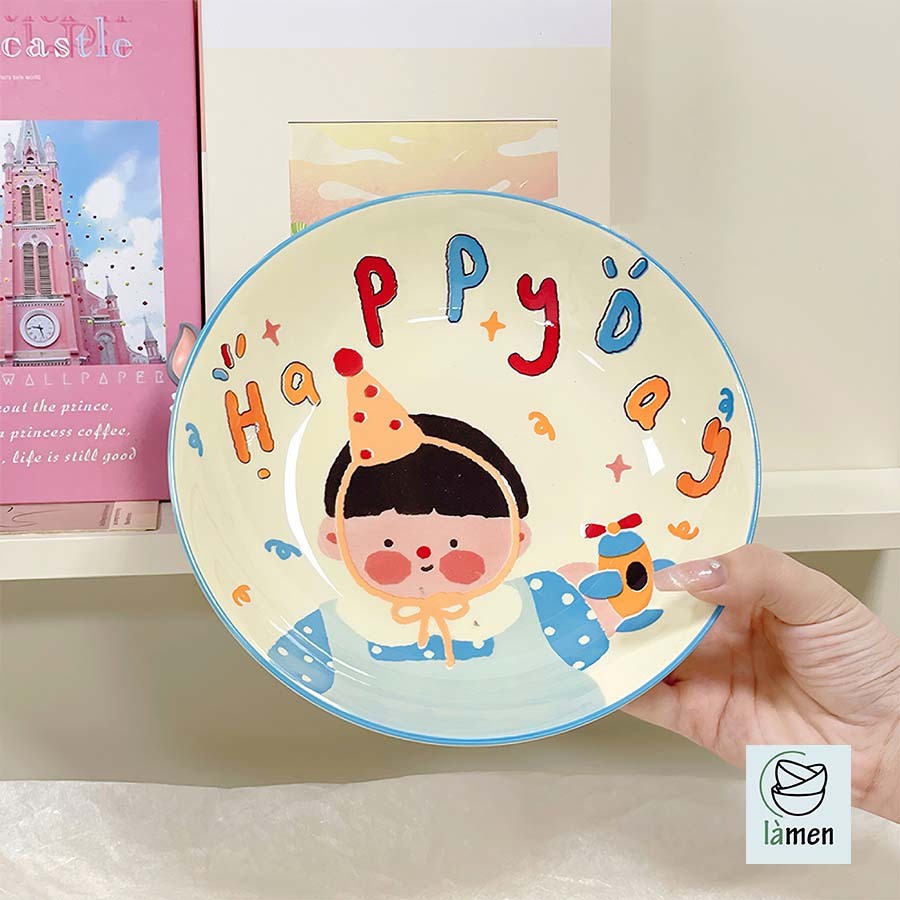 [ Bảo Hành Bể Vỡ ] Đĩa Sứ Tròn Cao Cấp, In Hình Ngộ Nghĩnh, Màu Sắc Tươi Sáng SET007